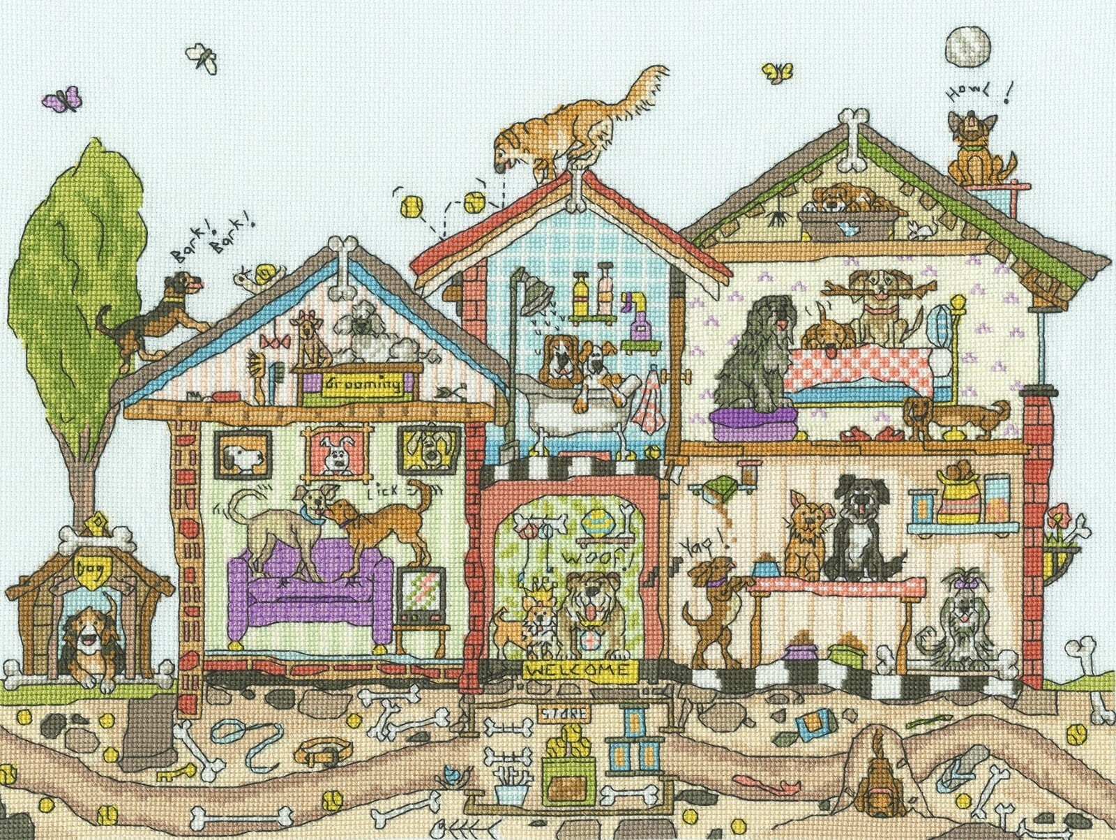 Bothy Threads XCT41 Cut Thru' Pooch Palace Cross Stitch Kit by Amanda Loverseed