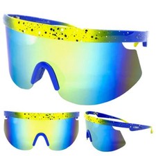 Oversized 80's RETRO SPORTY WRAP Style SUN GLASSES Huge Big Speckled Paint Frame