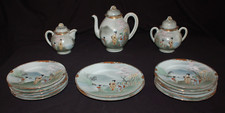 Vintage Japanese Green Geisha Girl 15 PC. Tea Set Decent Shape