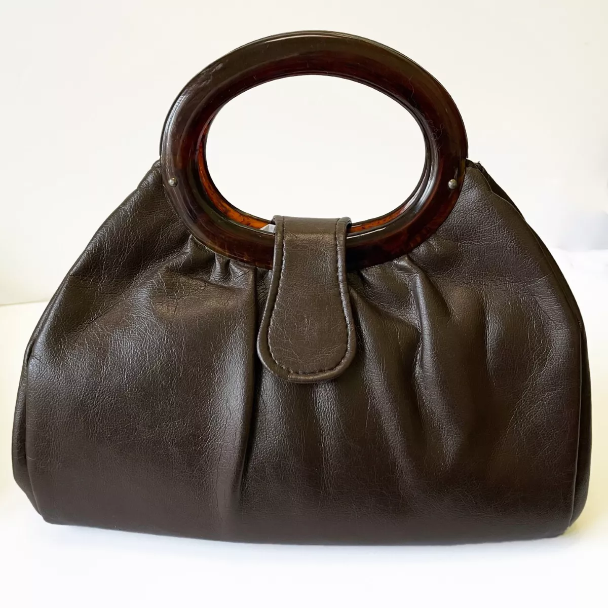 Vintage JR Florida USA Brown Handbag Purse Bakelite Handles Mid Century
