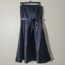 ANN TAYLOR Sz 6 Fit & Flare Black Dress satin Cocktail knee length Party Formal 