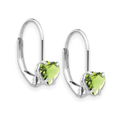 14K Weißgold Herzschliff zierliche natürliche grüne Peridot Leverback kleine Ohrringe