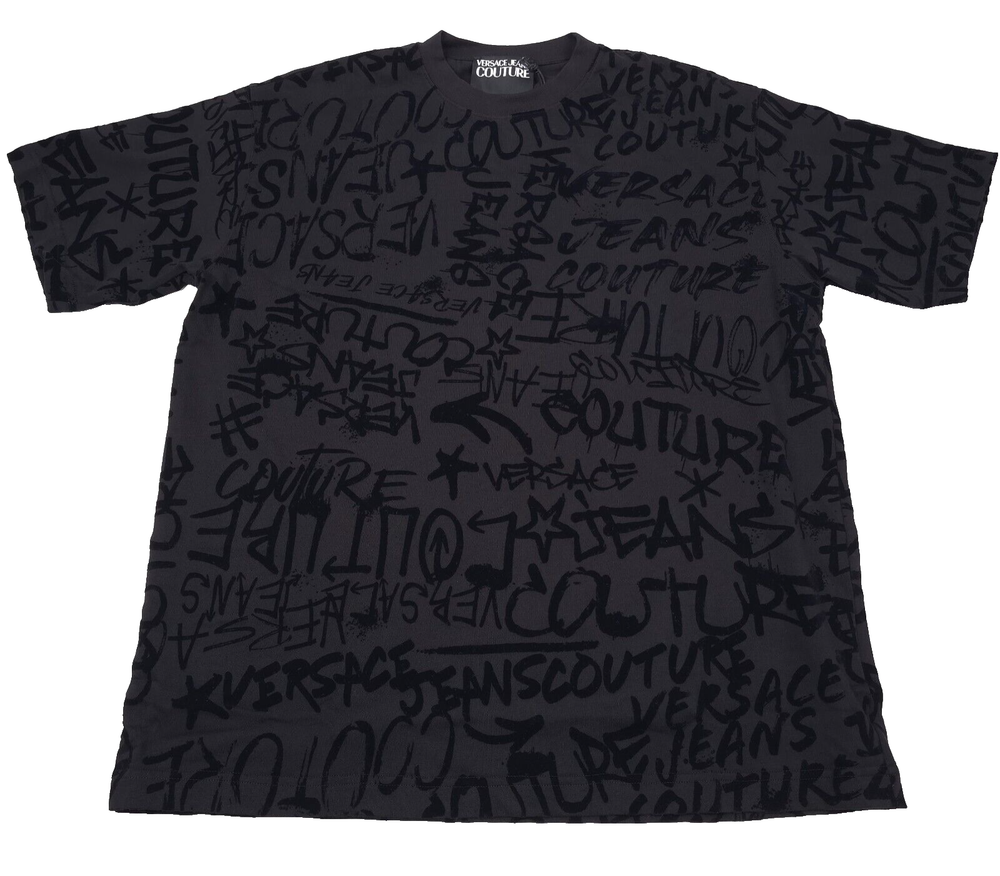 $325 Versace Jeans Couture Black Oversized Graffiti T-Shirt Mens Size Medium