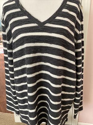 Womens Target Ava Viv Gray Cream Striped Sweater Size 1x NWT