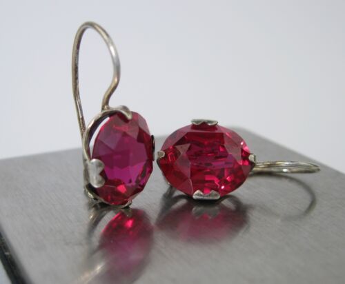 EARRINGS SILVER 875 Ruby corundum stones Soviet Union USSR Vintage Original - Picture 4 of 23