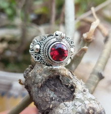 Silver Plated Ring For Women Girl With Natural Garnet Gemstone P203
