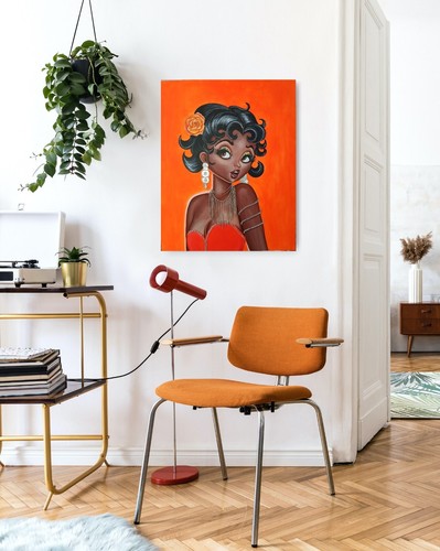 Betty Boop Cartoon Original Painting 24" x 30" Wall ART Jewelry B jewels collect - Picture 4 of 6