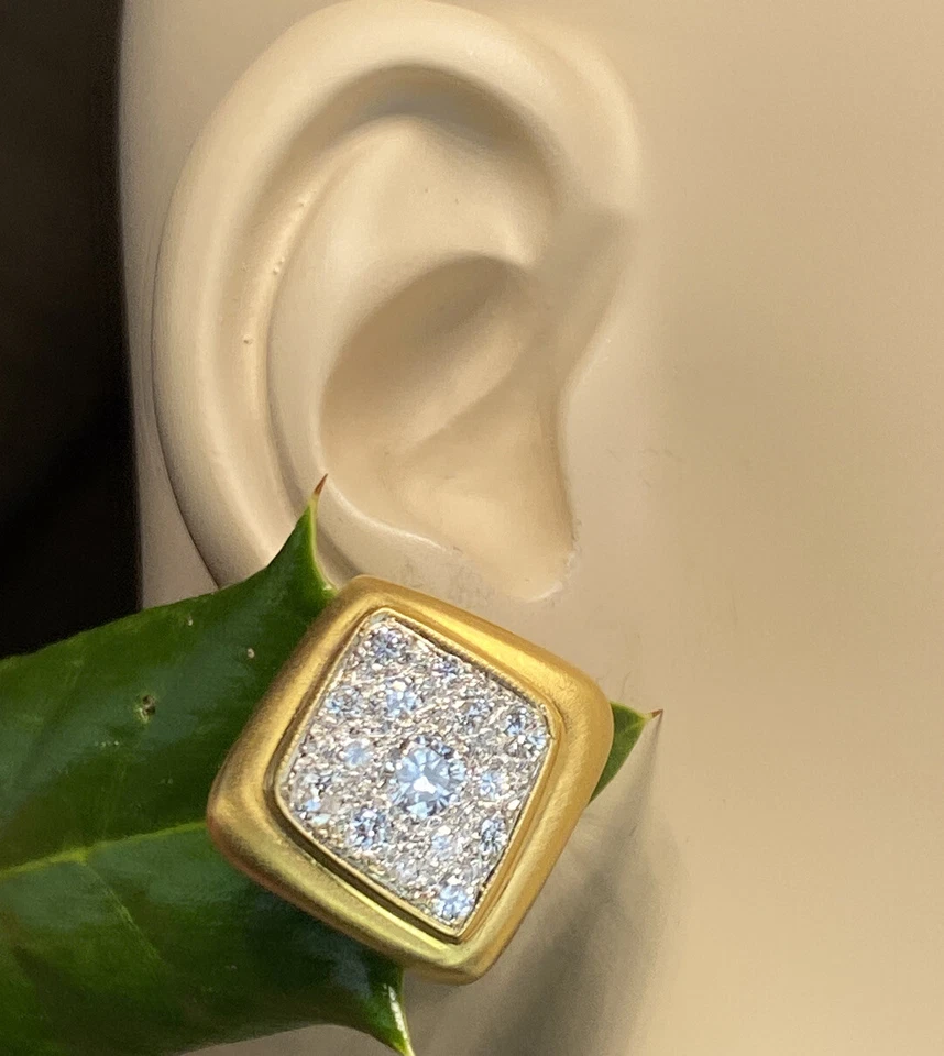 Vintage Diamond Earrings Omega Backs Clip-On Estate Fine Jewelry Pre-Owned 18K - Image 2 of 4