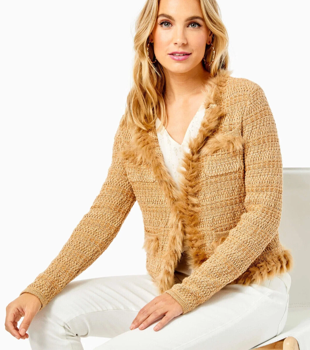 New with Tags Lilly Pulitzer Tweed Preona Cardigan Women s XS Tan