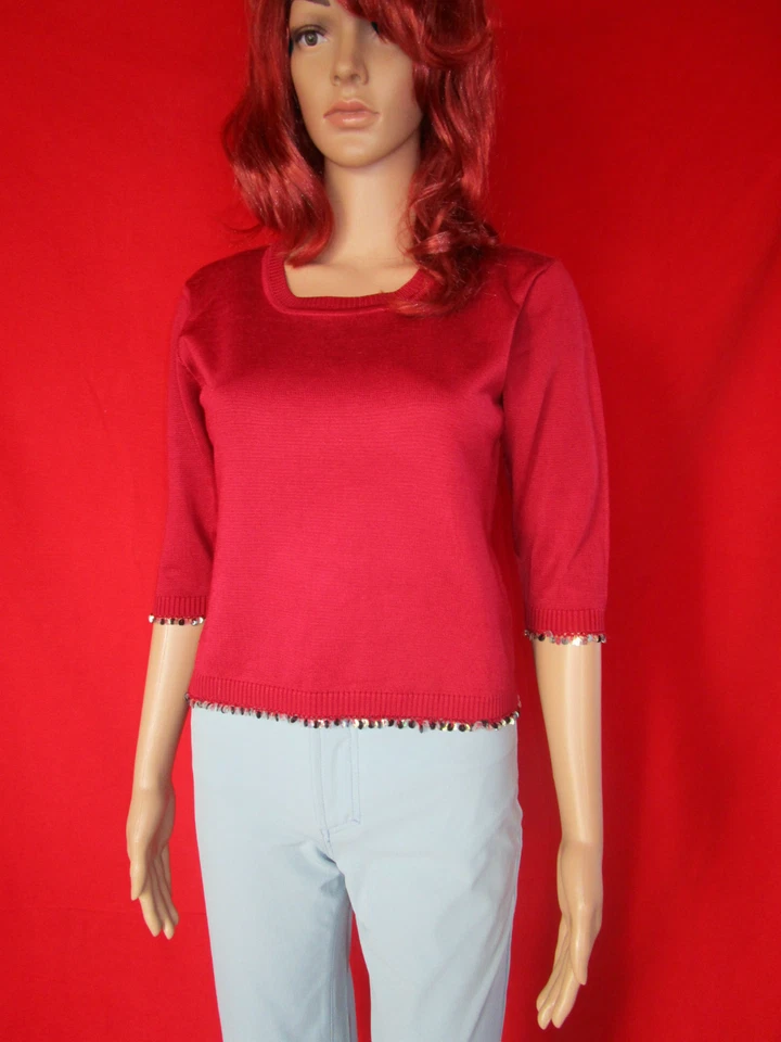 Blusa suéter jersey CAROLIN VANITY para mujer tejido fino borgoña lentejuelas talla S AN2  Foto 3 de 4