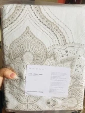 Pottery Barn Sonya Medallion Drapes Set 2 Ivory Neutral 50x 84 Blackout Curtains