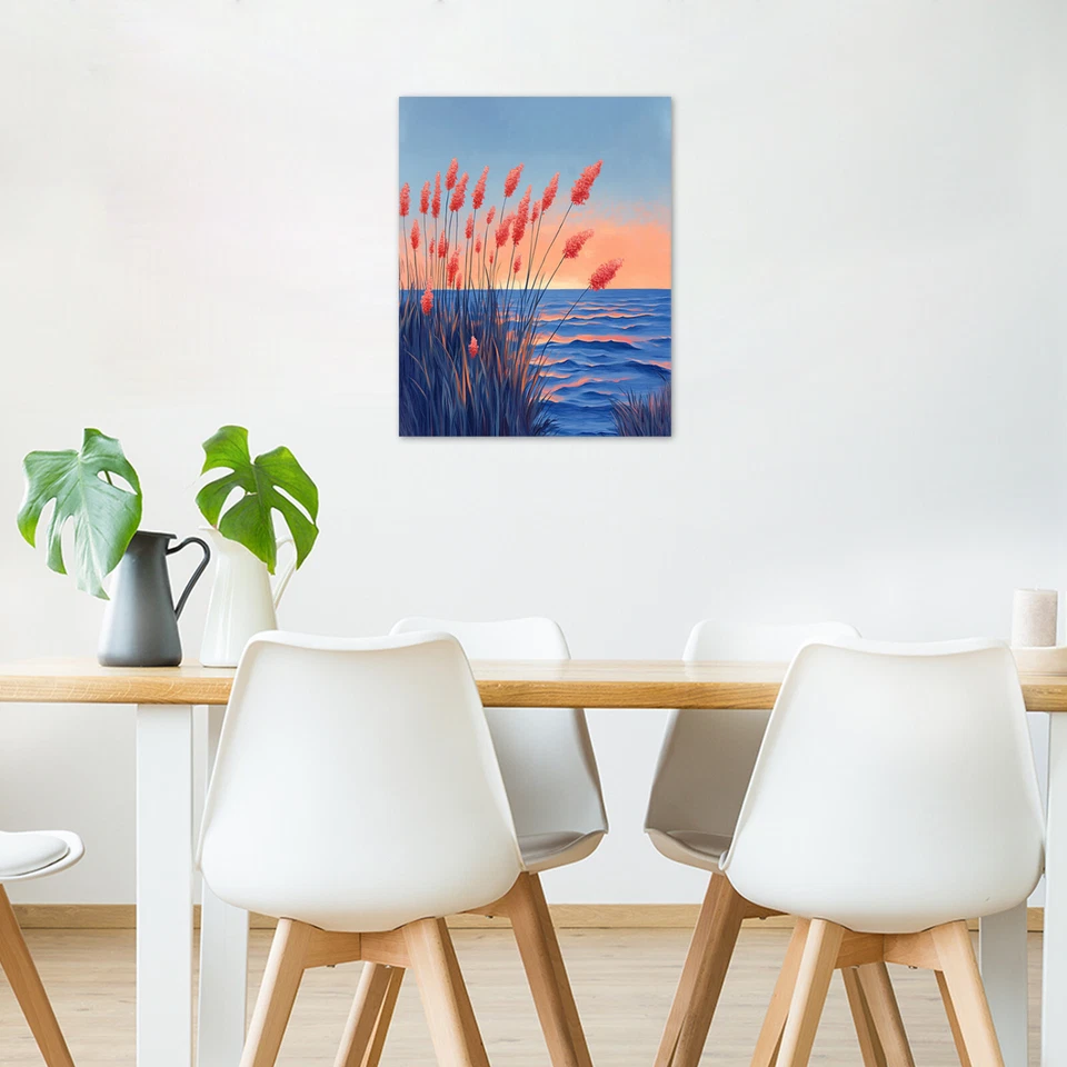 Ocean Sunset Pink Wildlfower Canvas Wall Art for Bathroom Living Room 8x10 Inch - Image 3 of 4
