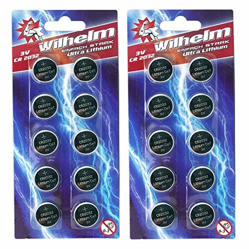 Wilhelm CR2032 - Confezione da 20 batterie a bottone al litio 3 V CR 2032 (i7X)