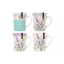 Set of 4 New Bone Lavender And Butterfly Themed Mugs 13oz Ideal For Coffee & Tea