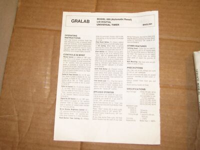 Dimco-Gray Company GRABLAB Model 600 (Auto Reset) LSI Digital Timer instructions