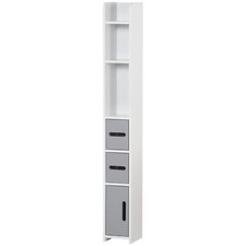 kleankin Mobile Bagno con Mensole e Armadietti Legno Bianco e Grigio 15x17x120cm