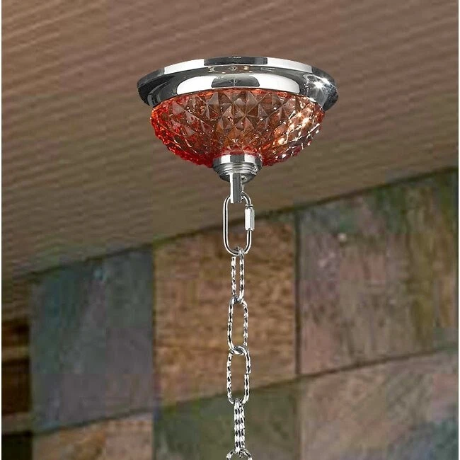 Lámpara de araña de cristal rojo coral Thor con acabado cromado 4 luces D16" H12" Foto 2 de 4