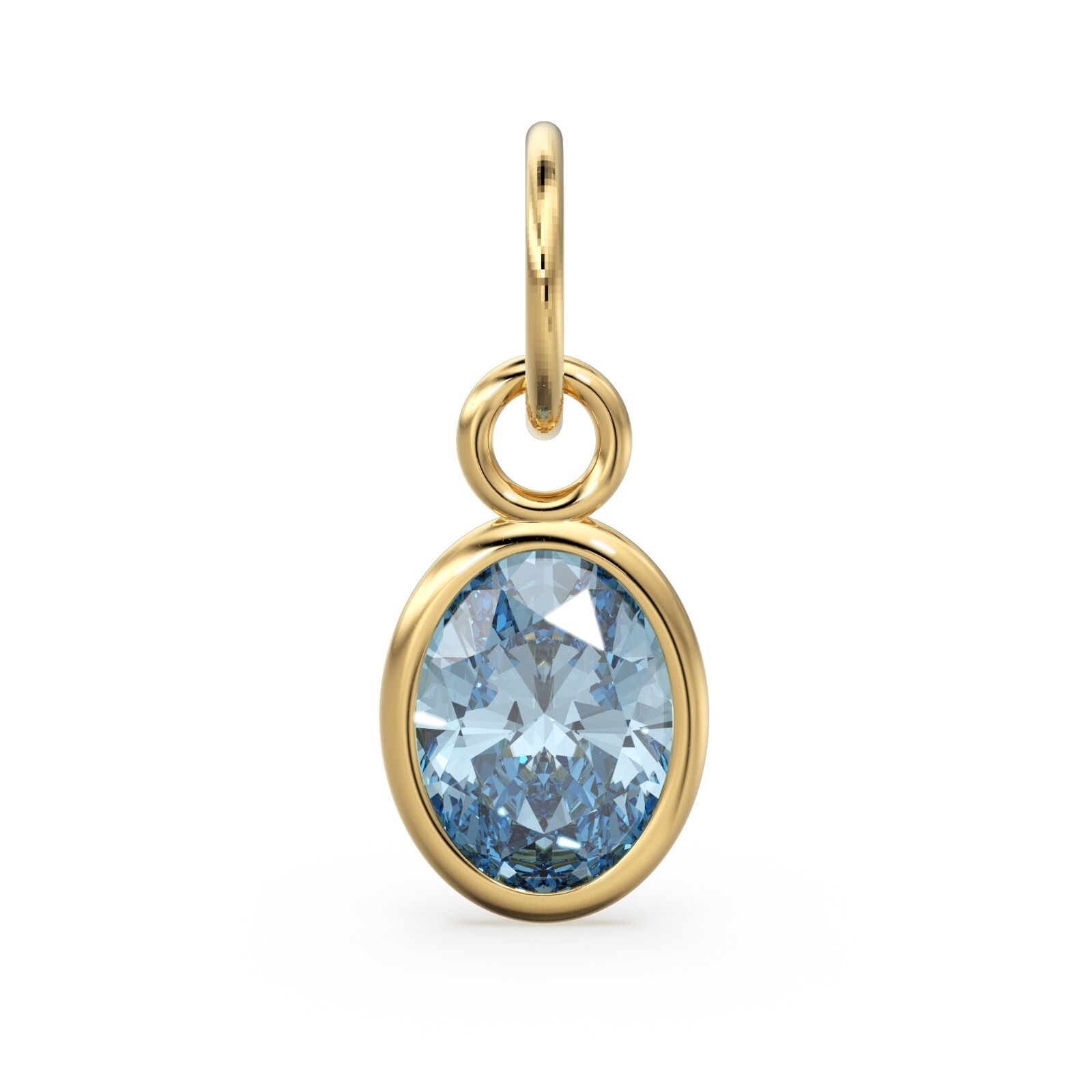 Aquamarine 14k Solid Gold Oval Charm Pendant Natural March Birthstone Jewelry