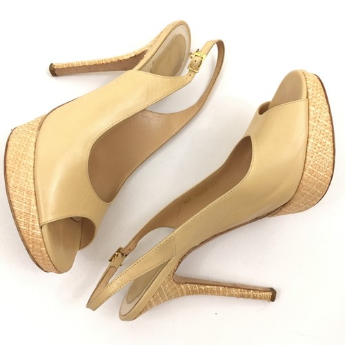 Dior Beige Slingback Leather Peep Toe Raffia Platform Heels Size EU 39 - Picture 9 of 13