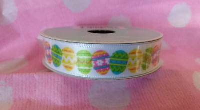 EASTER RIBBON 5/8'' x 3 yd. Polyester unwired Colorful Easter Egg Design NEW