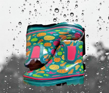 Kid's Rain Boots NEW Cushioned Unisex Faux Fur Lines Waterproof Size 13/1