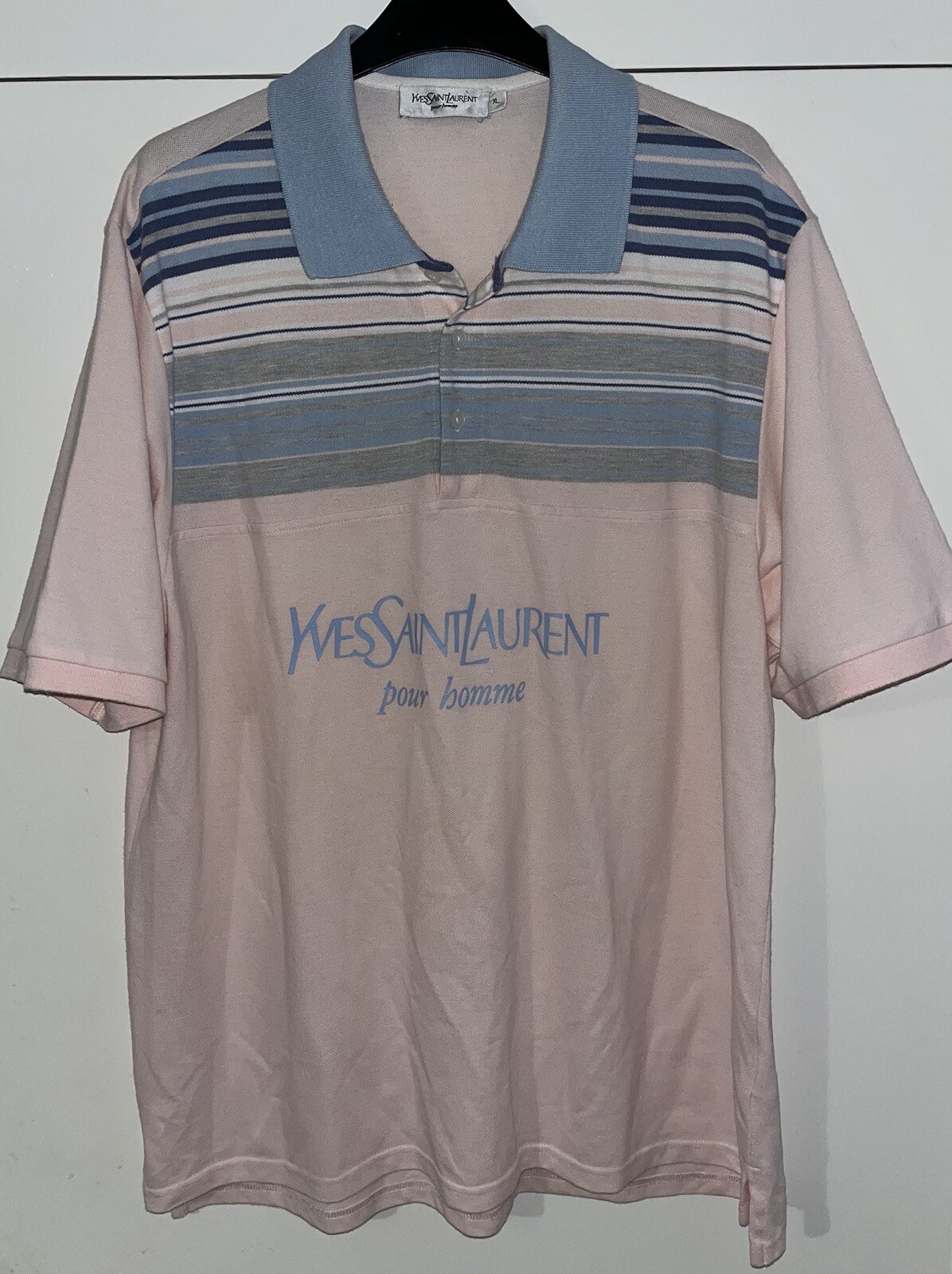 SAINT LAURENT Polo vintage Yves Saint Lauren YSL rosa Pour Homme Spell Out uomo XL