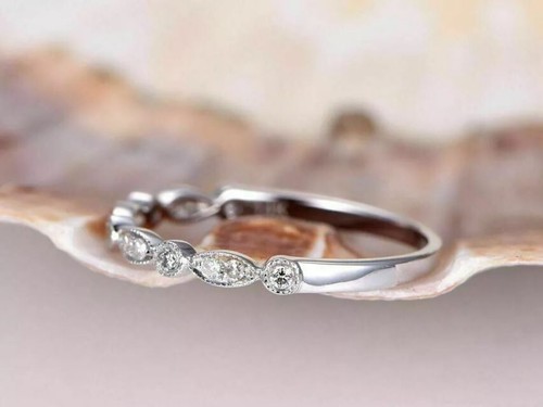 1Ct Round Lab-Created Diamond Eternity Wedding Band Ring 14K White Gold Plated - Picture 3 of 5