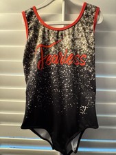 S.E. and Me leotard GYMNASTICS DANCE AM adult medium FEARLESS black gold red