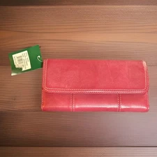 NEW Clarks Wallet Organizer Clutch Trifold Soft Leather Burgundy Cranberry Red