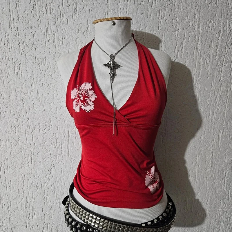 Halter Neck Tank Top Floral Graphic Sleeveless Fitted Summer Y2K Womens S-L
Opens in a new window or