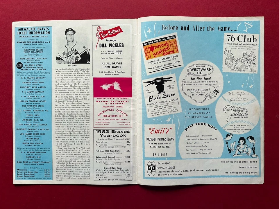 1962 Milwaukee Brave vs Dodgers Warren Spahn's Braves Scored Program. Spahn Wins - Image 3 of 4