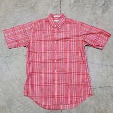 Vintage Christian Dior Light Red Plaid Button Up Short Sleeve Shirt