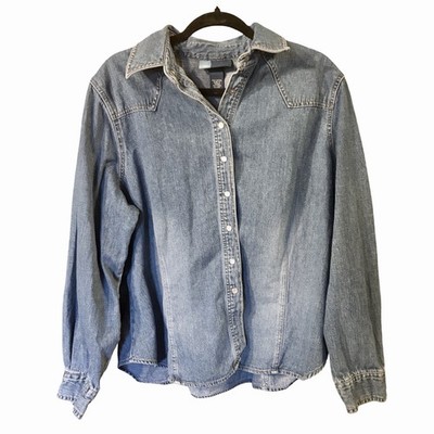 Women s Country Western Heavy Denim Snap Front Shirt Size 22 Runs Small