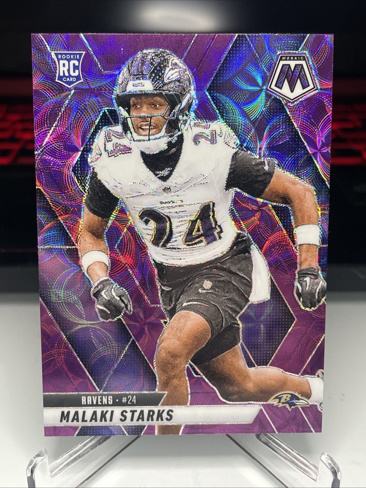 2025 Mosaic Malaki Starks RC, #347 Baltimore Ravens Purple Scope *Exclusive*