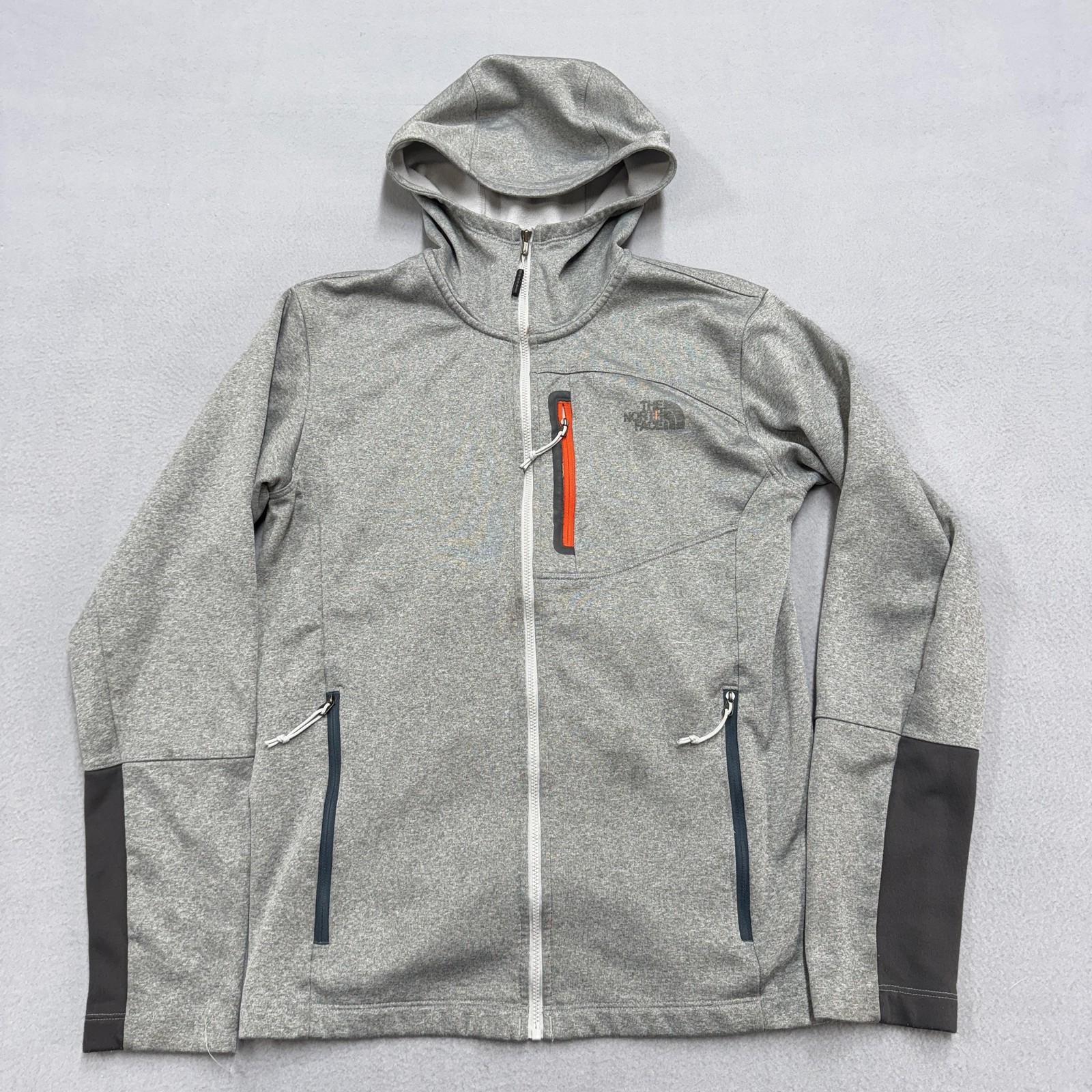 The North Face Jacket Mens Small Gray Full Zip Hooded Fleece Softshell Outdoor