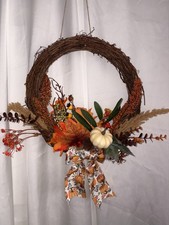 Rustic Autumn Grapevine Wreath with Mini White Pumpkin & Pumpkin Bow