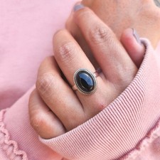 Genuine Black Onyx 925 Sterling Silver Oval Shaped Ring Boho Ring Gemstone Ring
