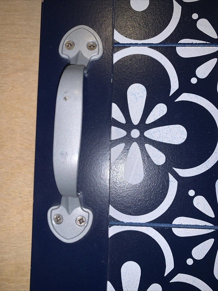 Navy Wooden Coffee Table Serving Charcuterie Tray with Handles & White Accents - Image 4 of 4