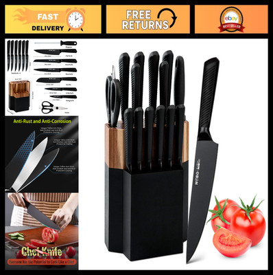 15-Piece Kitchen Knife Block Set, German Stainless Steel Chef & Steak Knives, Sh