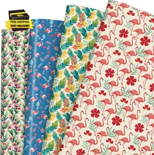 Flamingo Wrapping Paper,12 Sheet Tropical Wrapping Paper for Girls Kids Birthday