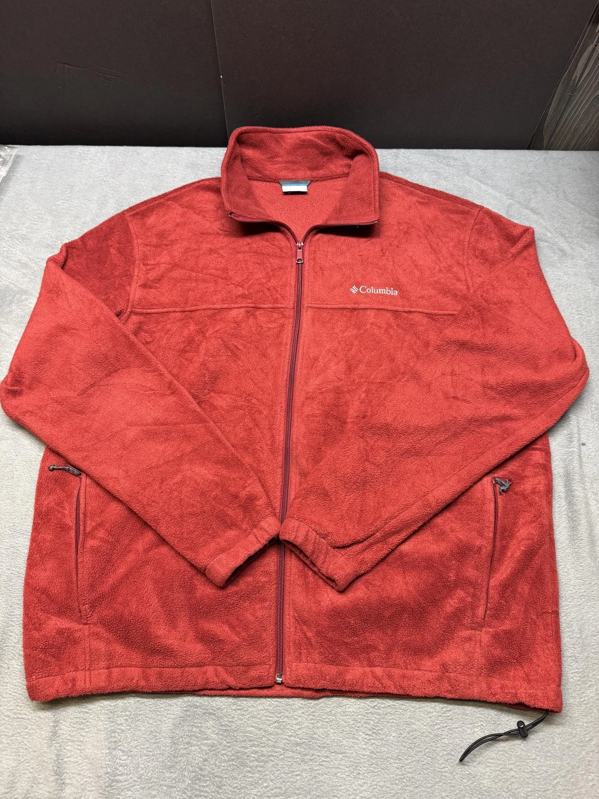 Columbia Jacket Mens 2XL Red Fleece Full Zip Pockets Drawstring Lined Outdoor