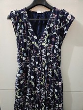 GAP Dress Womens S Blue Maxi Flutter Vneck Pullover Floral Cap Sleeve Waist Tie