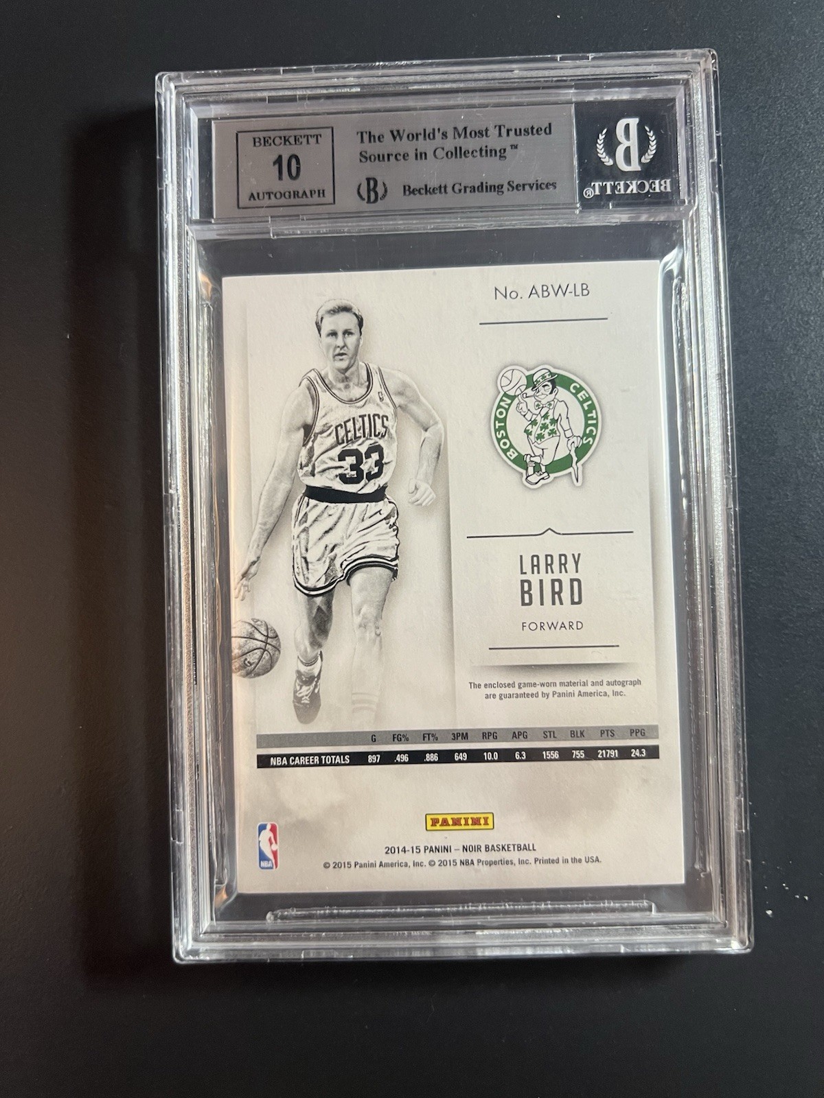 2014-15 Panini Noir Larry Bird Patch Auto BGS 9/10 Low Pop Celtics view 2