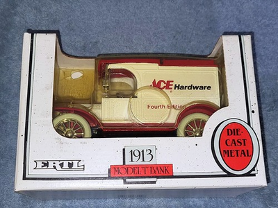 #ad 1913 Ace Hardware Model T Die Cast Metal Bank Ertl 1992 4th Edition MINT IN BOX $13.99