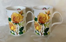 Roy Kirkham Design English Rose Fine Bone China 2 edle Kaffee Becher Tassen gelb