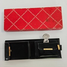 Vintage Black Leather WALLET Fold TOP GRAIN COWHIDE Black with flower design.