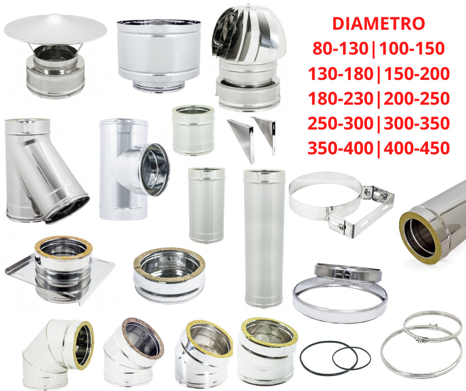 Canna Fumaria Kit Camino COIBENTATA Uscita Fumi Stufa Tubo Acciaio Inox