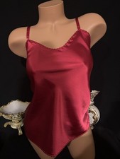 Vtg Satin Lip Stick Red Frosted Nightie Frilly Sissy  Cami Blouse Top Lounge