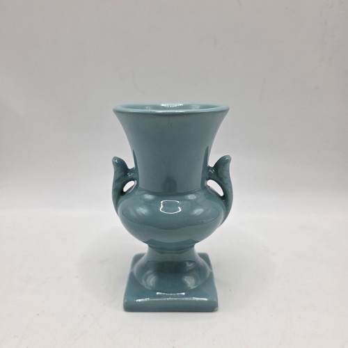 Haeger Miniature Urn Vase Blue Double Handle Square Base Vintage Pottery Decor