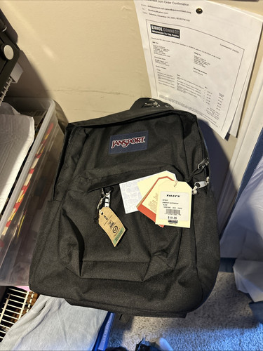 JanSport The SuperBreak Backpack Black Water Bottle Pocket 15” Laptop Sleeve NWT